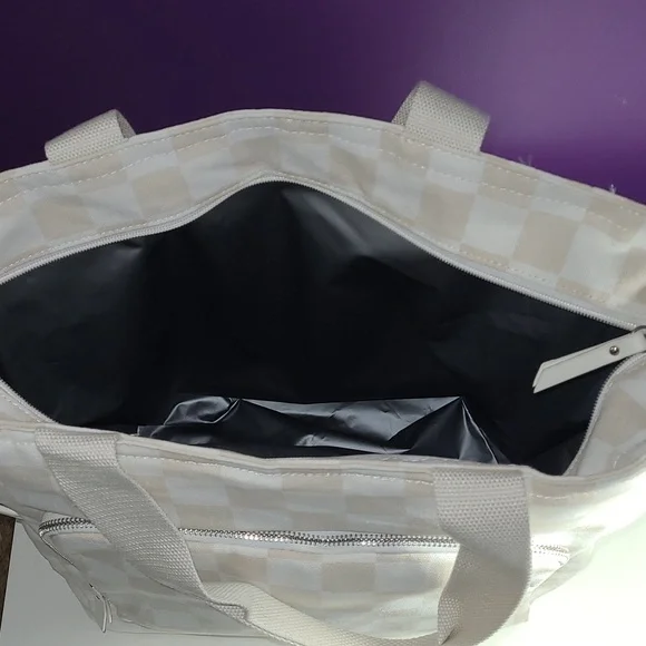 Cooler insulated Lg Bag Shell Checker Tote Adjustable Strap Zip & Pockets A/N - Picture 5 of 8